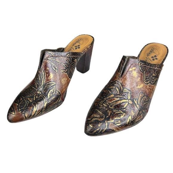 Patricia Nash Women’s Ruffina Brown Tooled Leather Metallic Gold Mule Size 7.5 - Picture 6 of 11